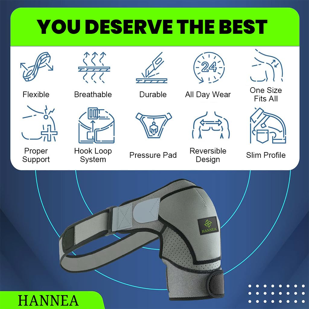 HANNEA Shoulder Brace for Women And Men, Shoulder Compression Sleeve for Torn Rotator Cuff, AC Joint Pain Relief, Dislocated Sholder, Adjustable Fits Left and Right Arm HANNEA Shoulder Brace for Women And Men, Shoulder Compression Sleeve for Torn Rotator Cuff, AC Joint Pain Relief, Dislocated Sholder, Adjustable Fits Left and Right Arm